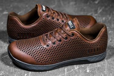 Nobull Leather Men's Trainers Coffee | Australia (JQ0834)